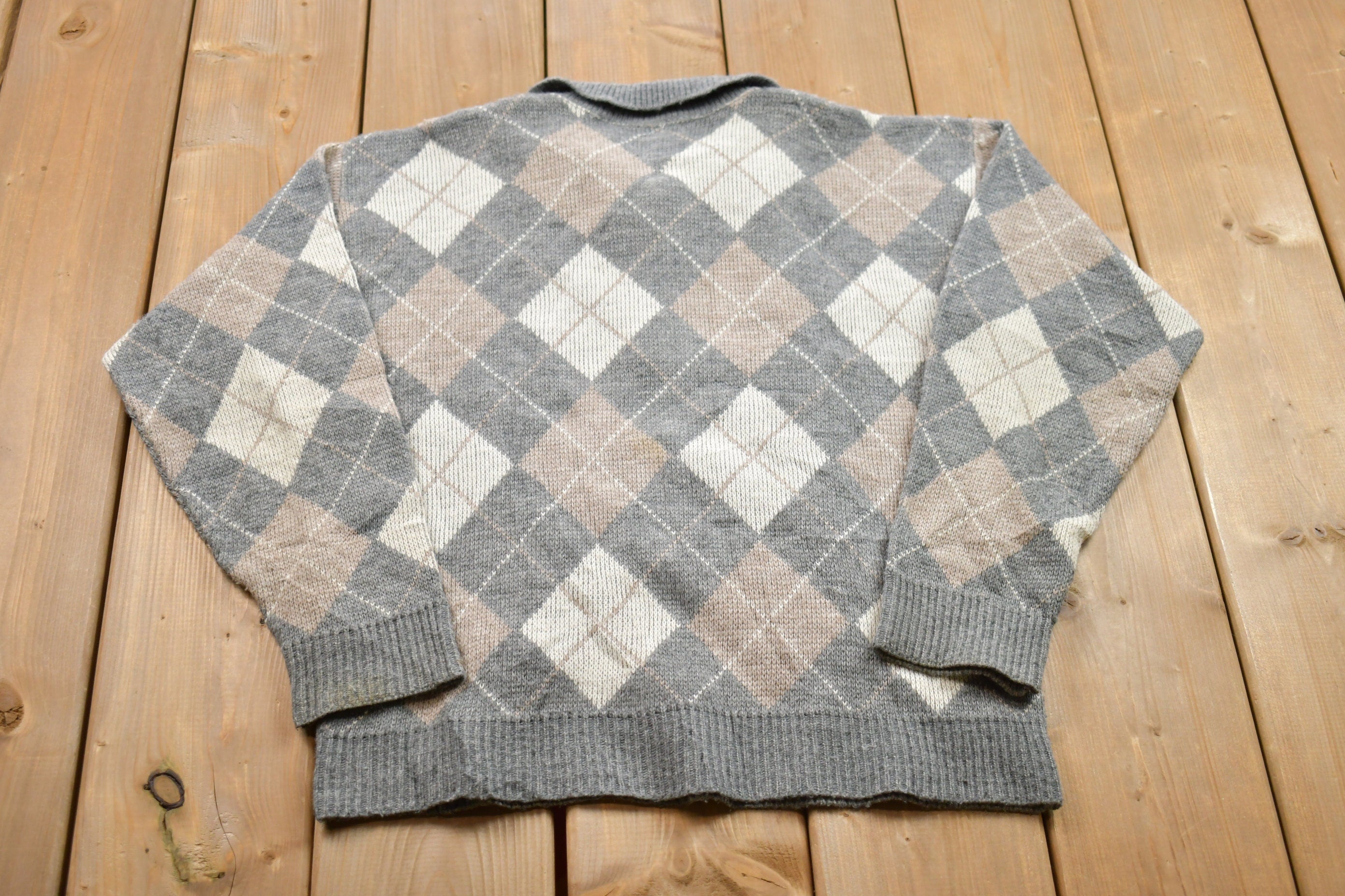 Vintage 1990s Knitted Argyle Crewneck Sweater