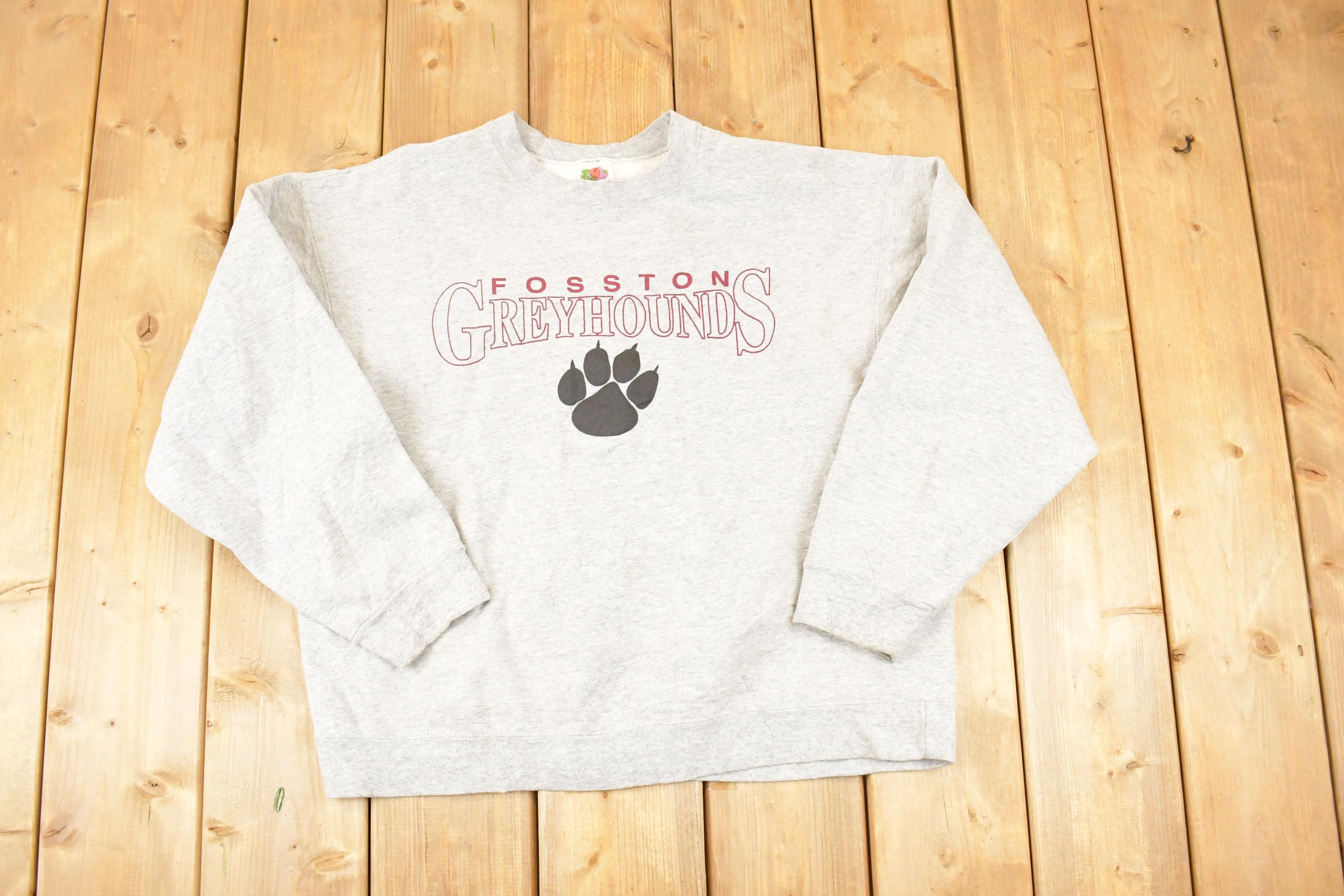 Vintage 1990s Foston Greyhounds Graphic Print Collegiate Crewneck Sweatshirt Men's L