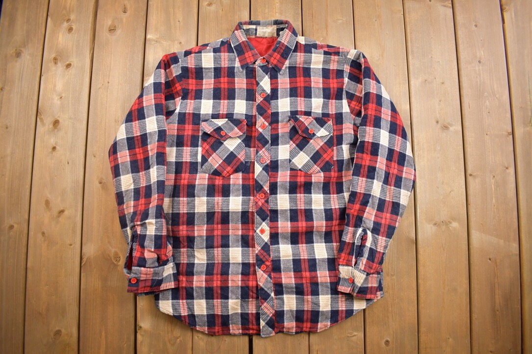 Vintage 1990s Diamond Quilt Lined Plaid Button Up Shirt