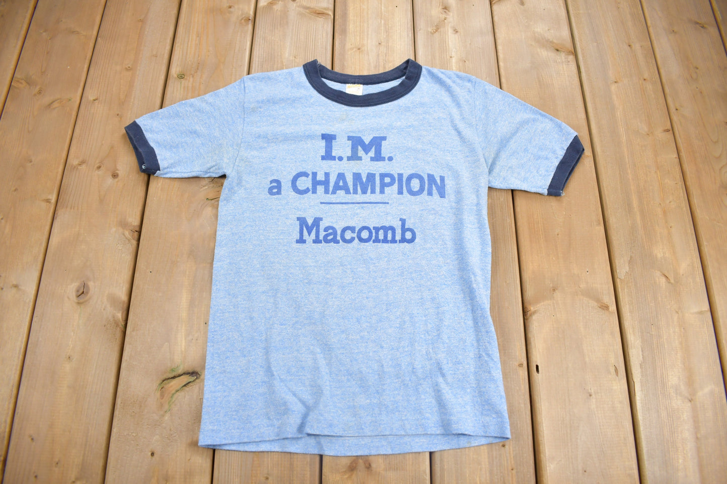 Vintage 1980s I.M. A Champion Macomb Graphic Ringer T Shirt / Vintage T Shirt / Streetwear / Graphic Tee / Single Stitch / Made In USA