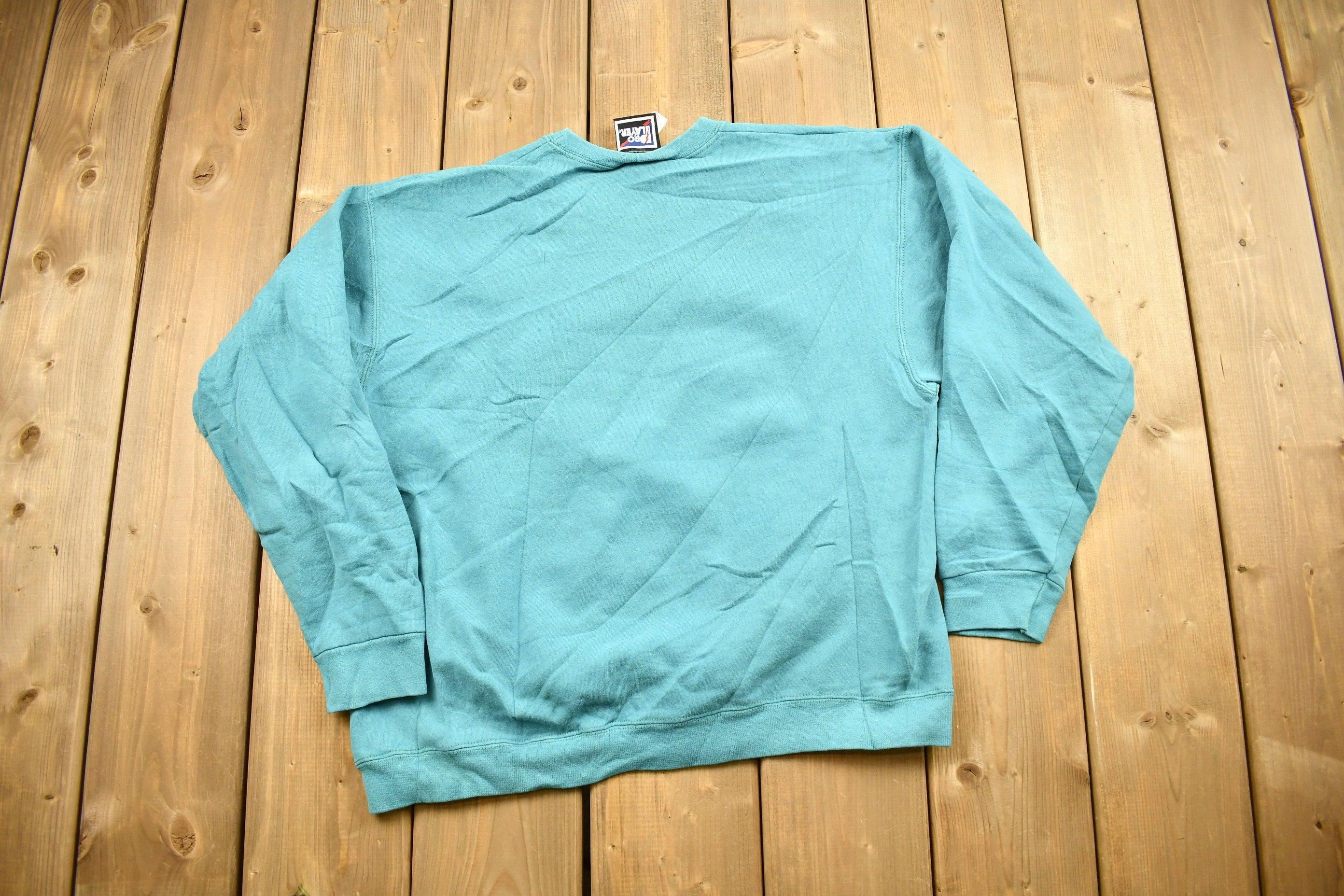 Vintage 1990s Turquoise Blank Pro Player Crewneck Sweatshirt