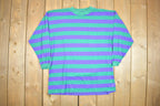 Vintage 1990s Blank Purple Green Striped Crewneck Sweater