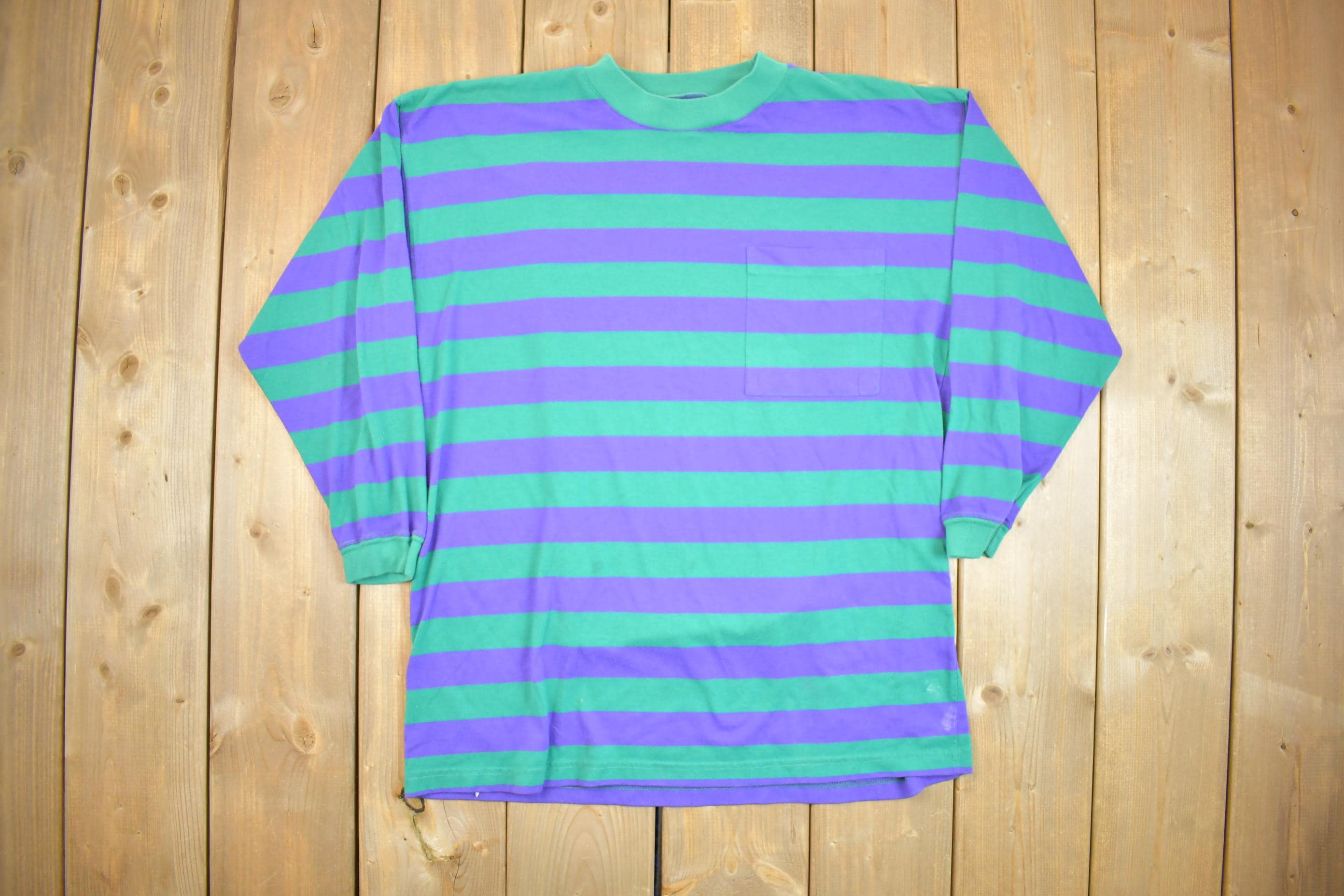 Vintage 1990s Blank Purple Green Striped Crewneck Sweater