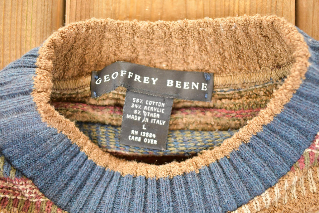 Vintage 1990s Geoffrey Beene Striped Knit Crewneck Sweater Mens M