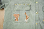 Vintage 1990s African Animal Embroidered Bedazzled Button Up Shirt
