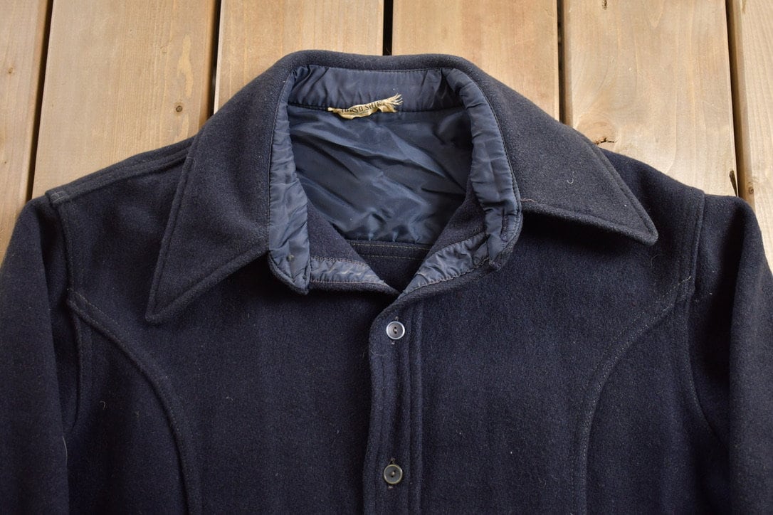 Vintage 1950s Navy Blue Wool Button Up Shirt
