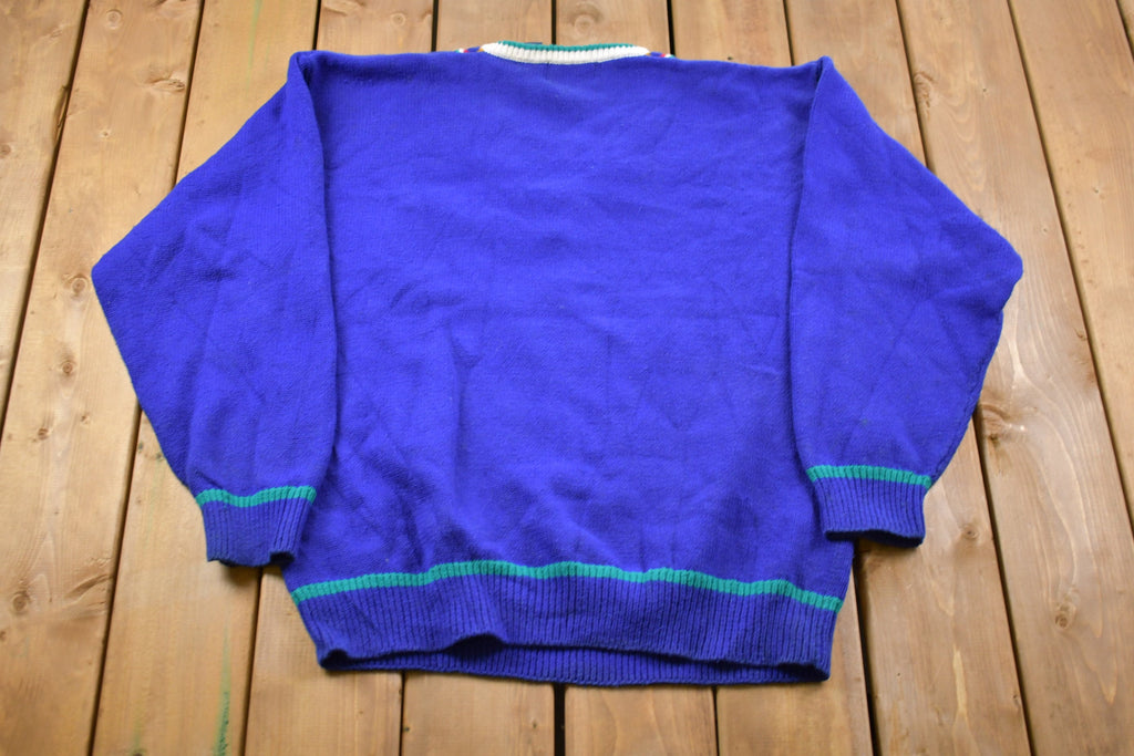 Vintage 1990s Par Four Golf Embroidered Knitted Sweater / Vintage 90s V-Neck / Pattern Sweater / Outdoor / Hand Knit / Pullover Sweatshirt