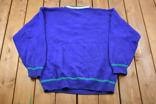 Vintage 1990s Par Four Golf Embroidered Knitted Sweater / Vintage 90s V-Neck / Pattern Sweater / Outdoor / Hand Knit / Pullover Sweatshirt