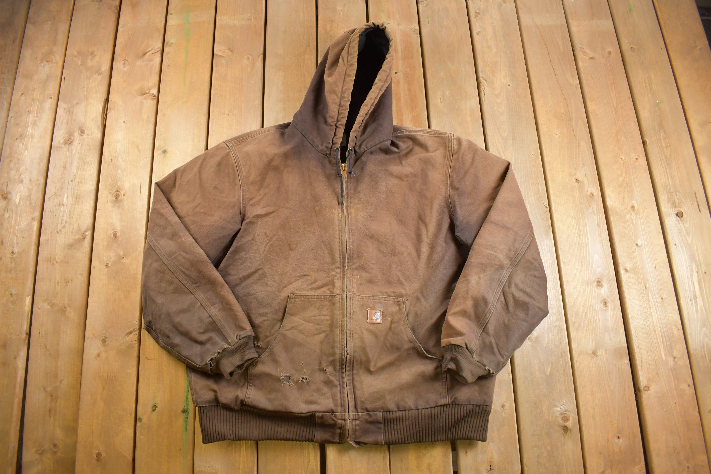 Vintage 1990s Carhartt Sun Faded Hooded Work Jacket