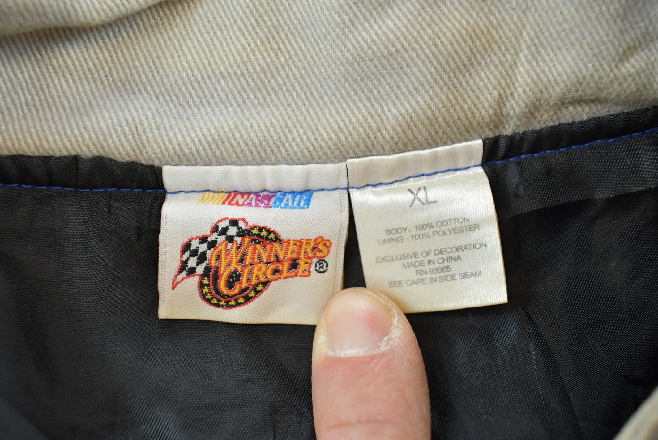 Vintage 1990s NASCAR Jimmie Johnson Lowes Racing Jacket Mens XL / 90s Streetwear Fashion / Embroidered / Patchwork / Color Block