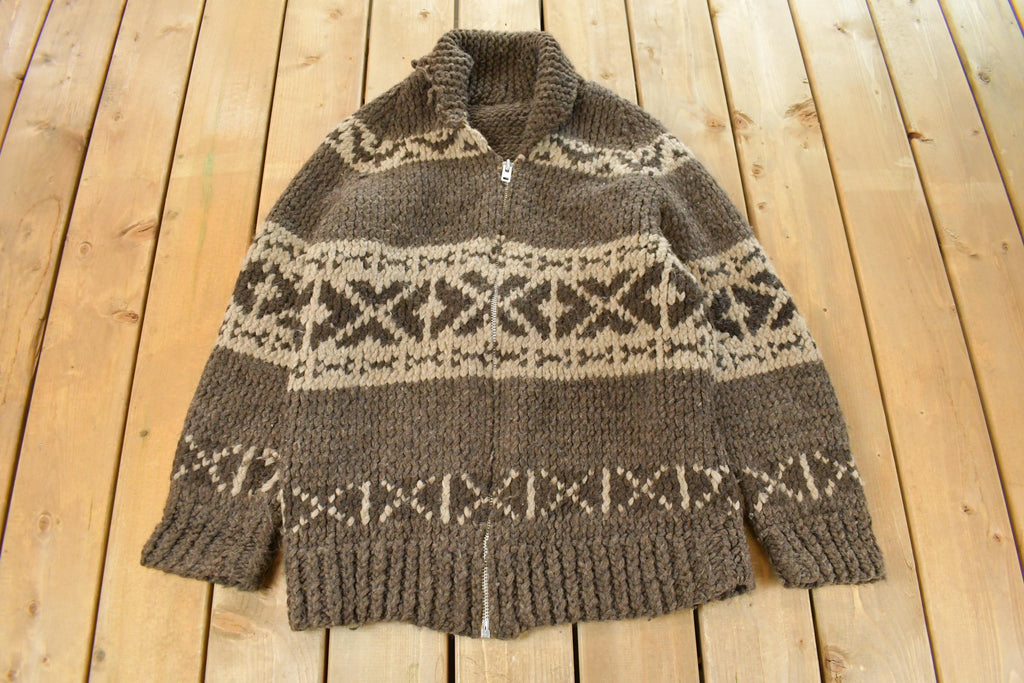 Vintage 1970s Cowichan Full Zip Hand Knit Sweater Men's Large