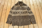 Vintage 1970s Cowichan Full Zip Hand Knit Sweater Men's Large