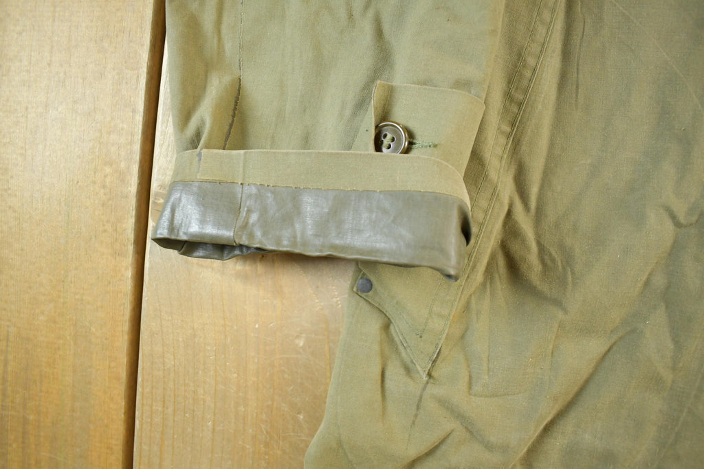 Vintage 1970s 1980s Army Military Button Down Rain Jacket Overcoat Men's Large