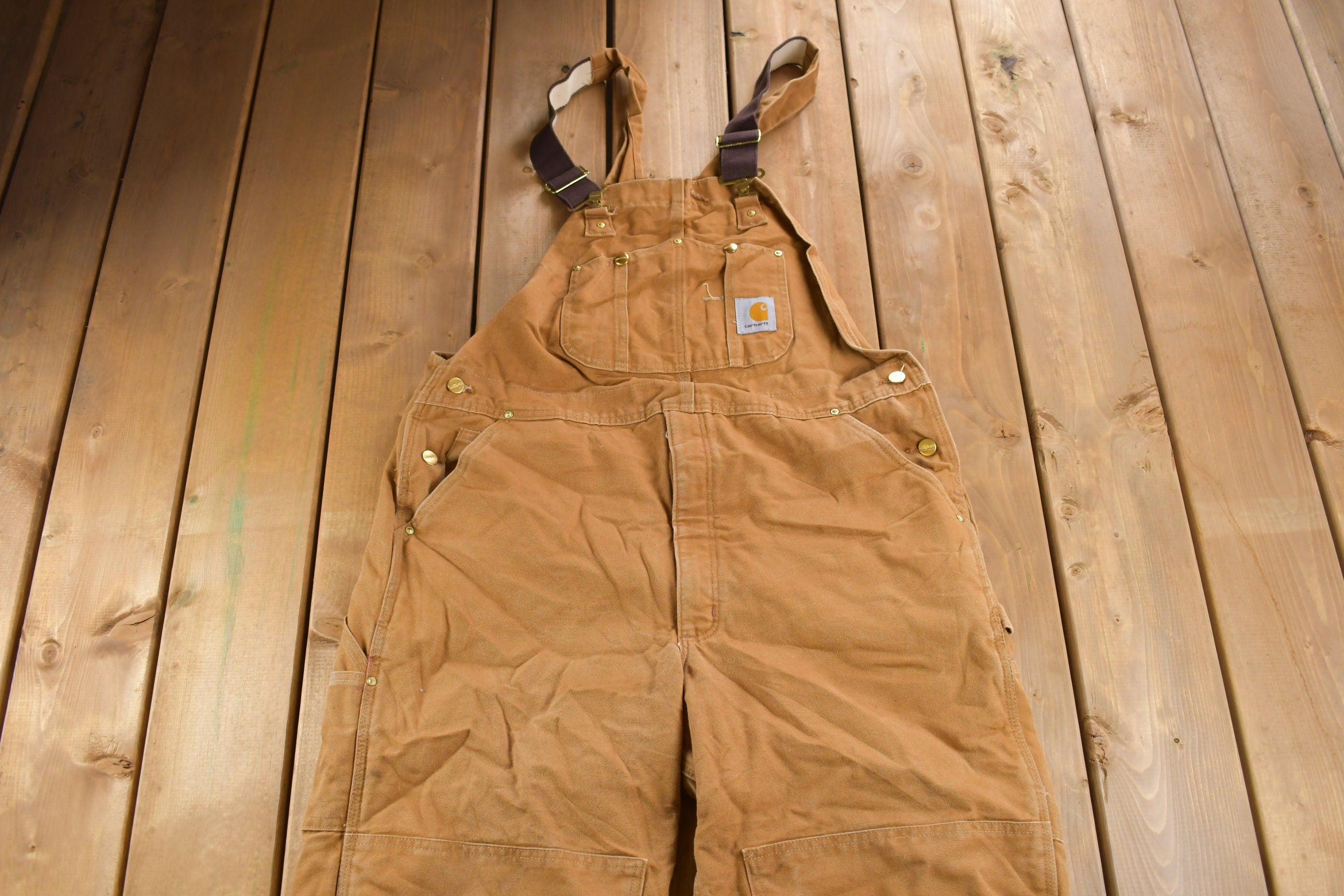 Vintage 1990s Carhartt Lined Double Knee Canvas Zip Overalls Size 41 x 28