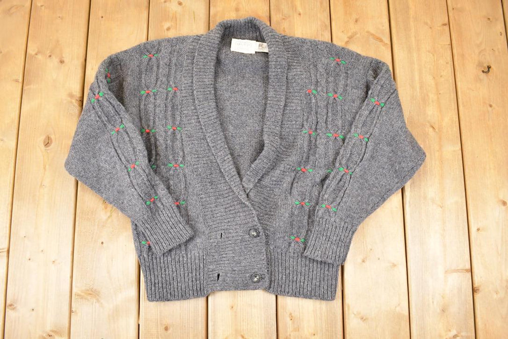 Vintage 1990s Susan Bristol Abstract Wool Knit Cardigan Sweater Women's M