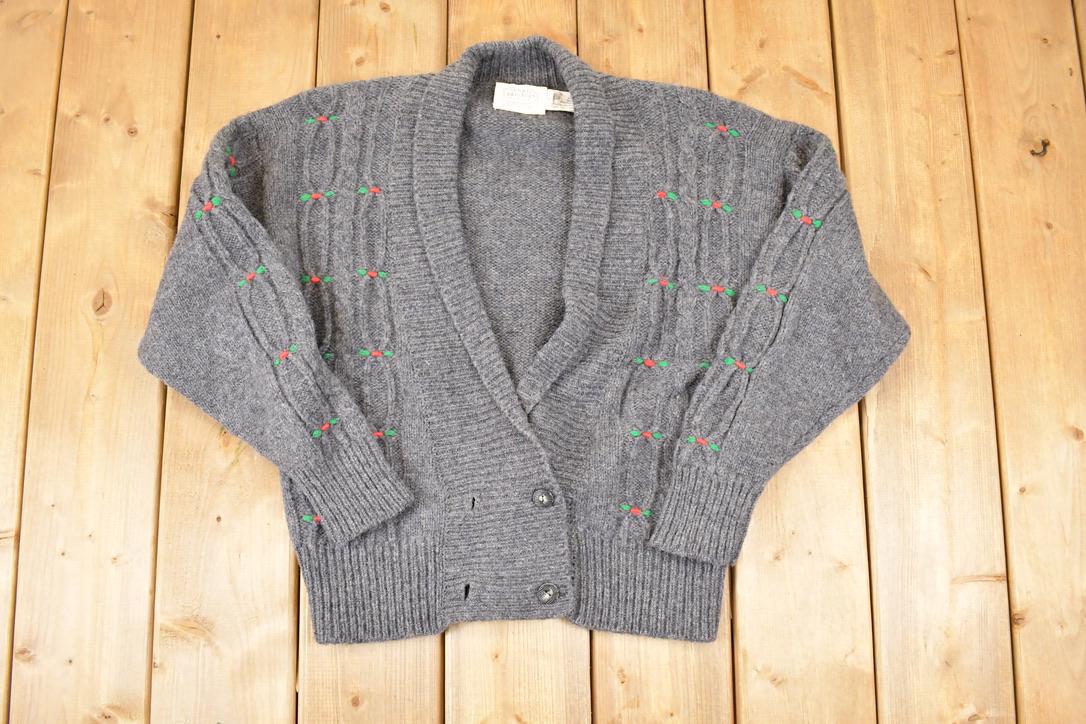 Vintage 1990s Susan Bristol Abstract Wool Knit Cardigan Sweater Women's M