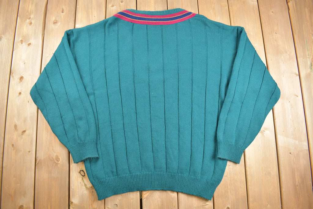 Vintage 1990s Sweater Graphix Crest Logo Knit V Neck Sweater
