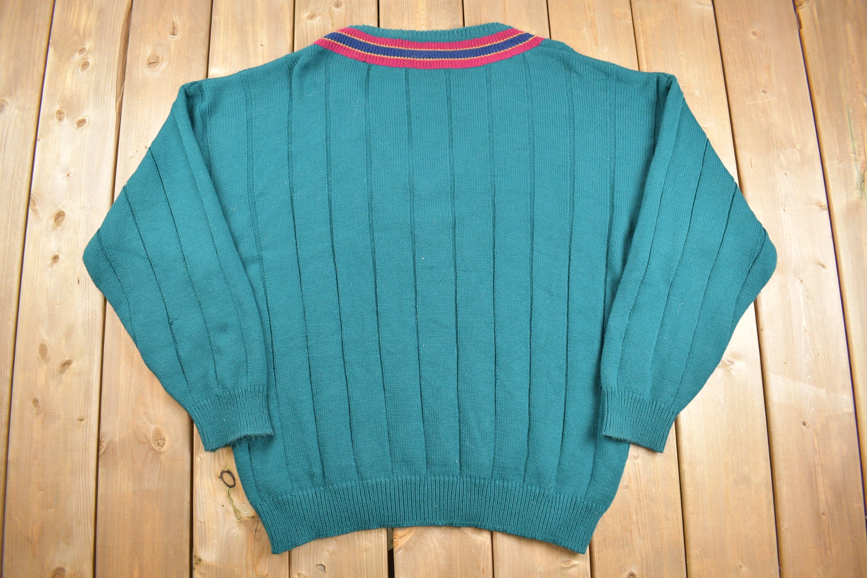 Vintage 1990s Sweater Graphix Crest Logo Knit V Neck Sweater