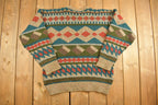 Vintage 1990s Patterned Knitted Crewneck Sweater / Vintage 90s Crewneck / All Over Pattern / Colourful / Hand Knit / Made In Ireland