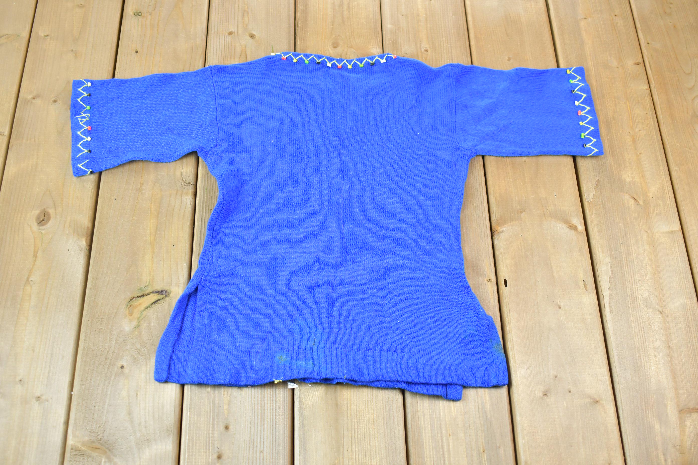 Vintage 1990s Women's Caftan Neckline Handmade Cut N Sew Knit Patchwork Sweater