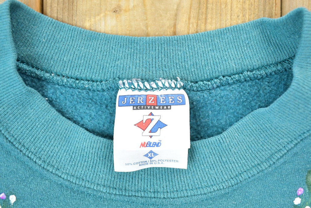 Vintage 1990s Jerzeez Hand Painted Floral Cute Crewneck Sweater