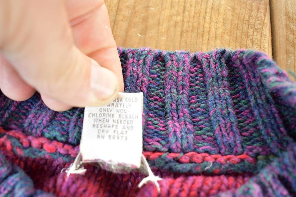 Vintage 1990s Knitted By Hand Cable Knit Abstract Pattern Crewneck Sweater Mens M / 90s Crewneck / Preppy Knits / Wool Blend / Cotton Blend