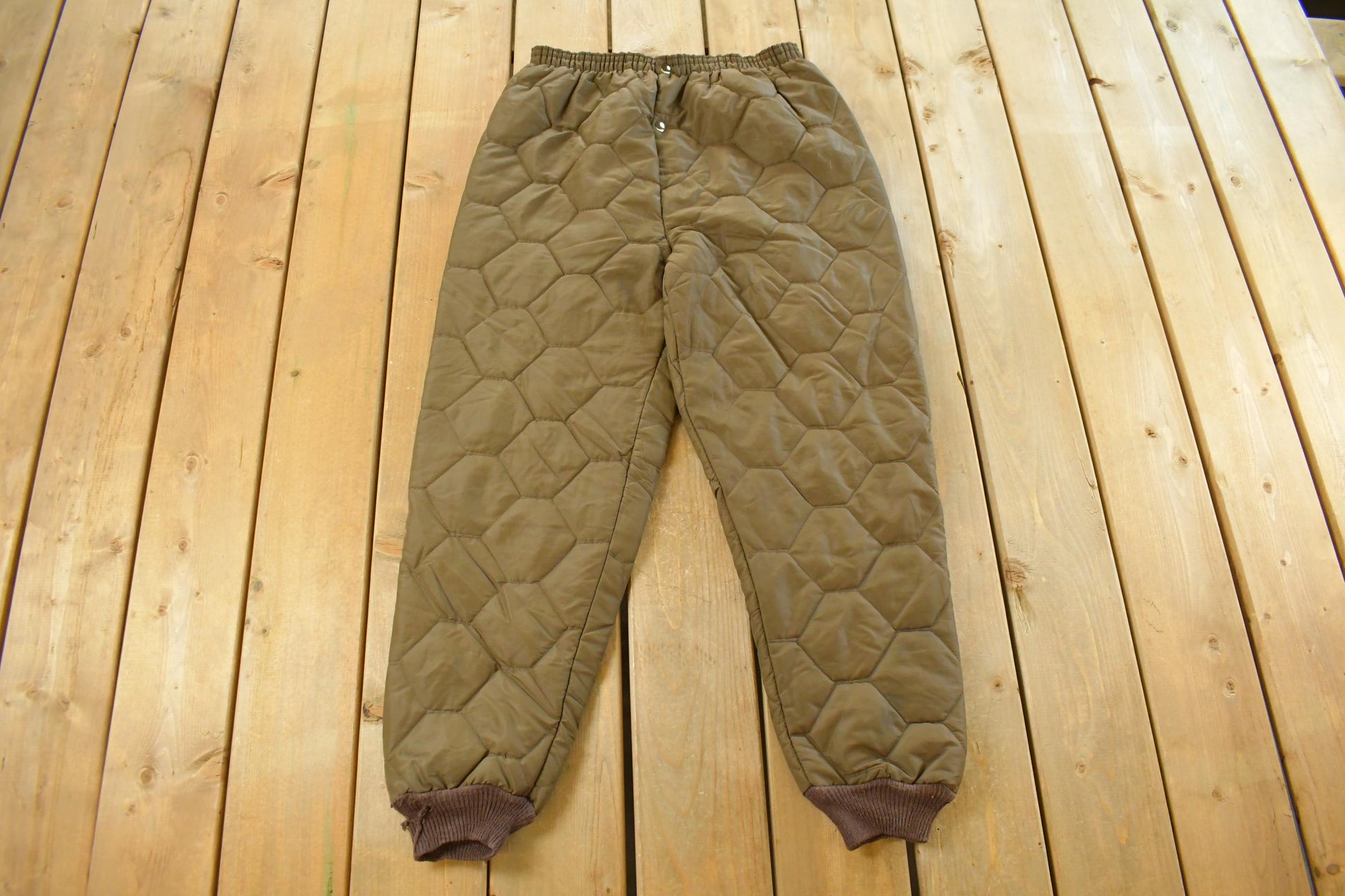Vintage 1980s Diamond Quilted Brown Puffer Pants Men's Large