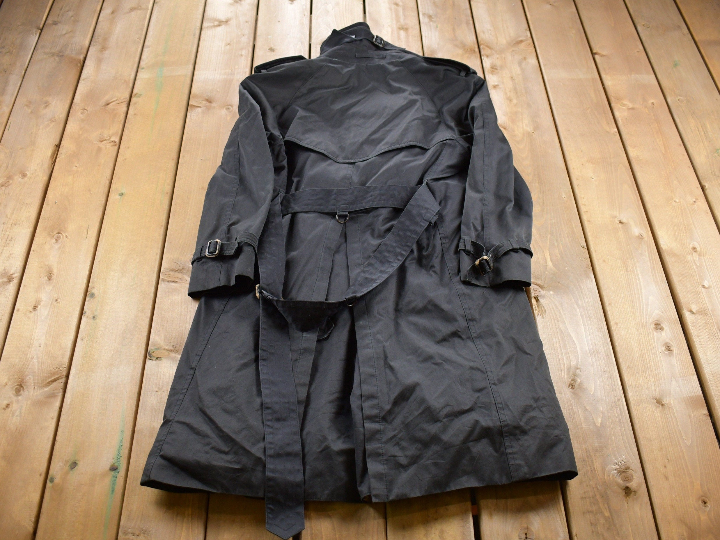 Vintage 1990s Black Lined Trench Coat