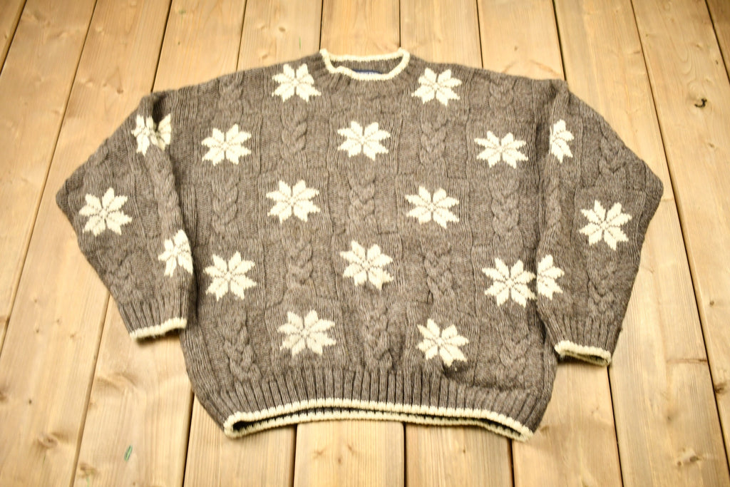 Vintage 1990s Pure Wool Cable Knitted Crewneck Sweater