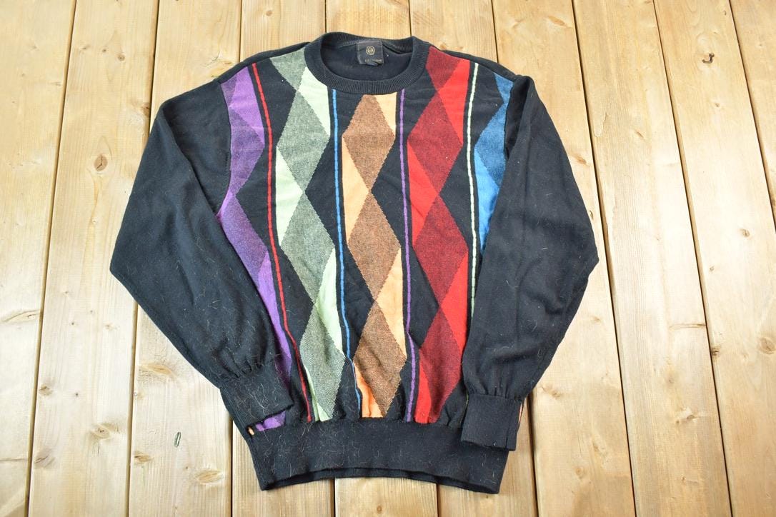 Vintage 1990s Fx Fusion Knit Abstract Pattern Crewneck Sweater Mens M