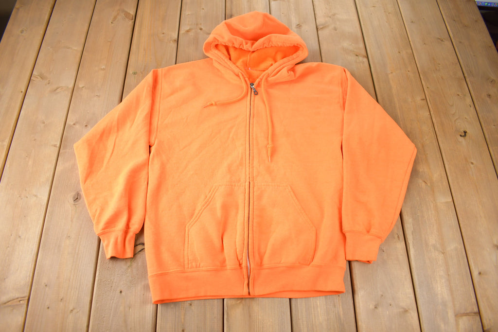 Vintage 1980s Blank Orange Zip Up Hoodie Made In USA