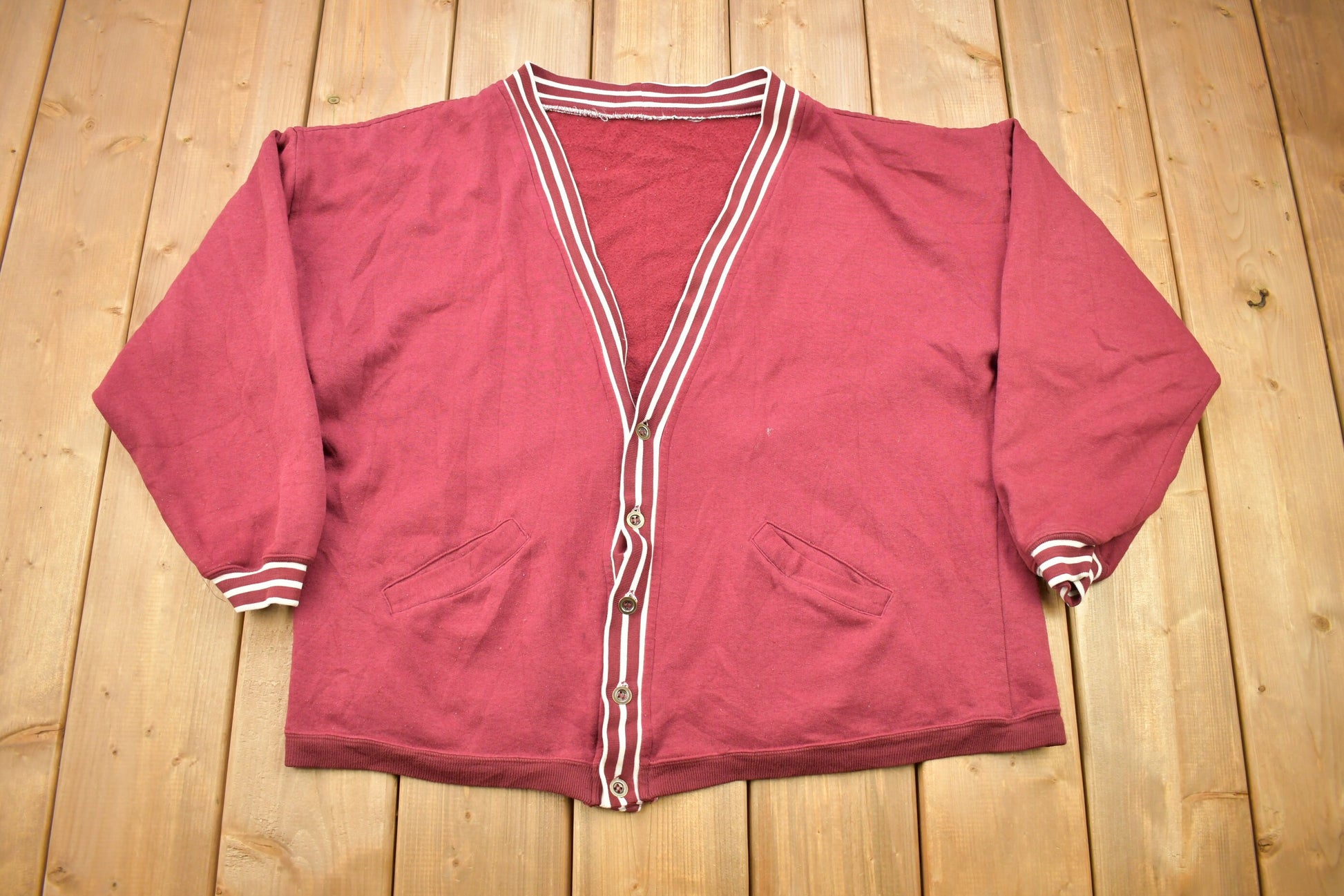 Vintage 1960s Blank Cardigan Sweater  Vintage Cardigan  Button Up  True Vintage  Burgundy  Made In USA