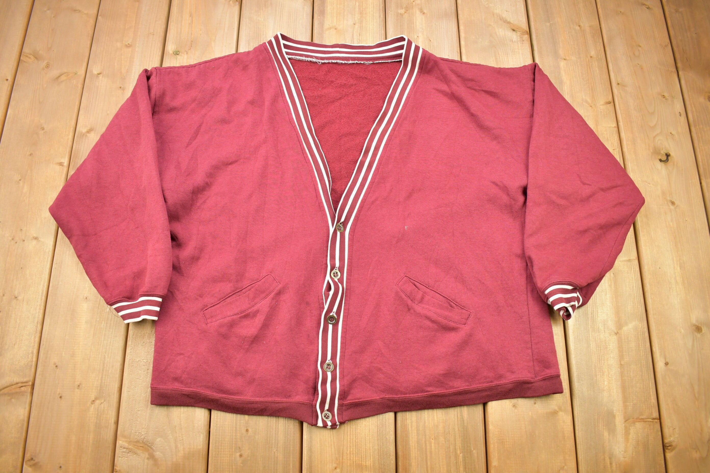 Vintage 1960s Blank Cardigan Sweater  Vintage Cardigan  Button Up  True Vintage  Burgundy  Made In USA