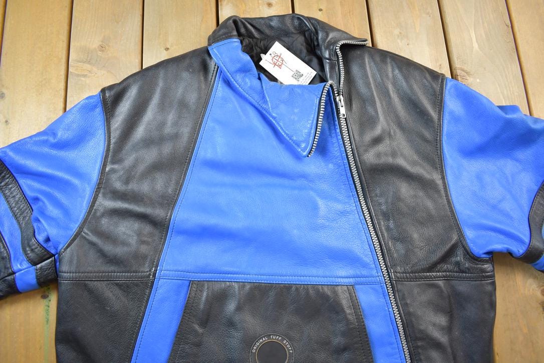 Vintage 1990s UB Tuff Heavy Weight Color Block Leather Jacket Made In USA
