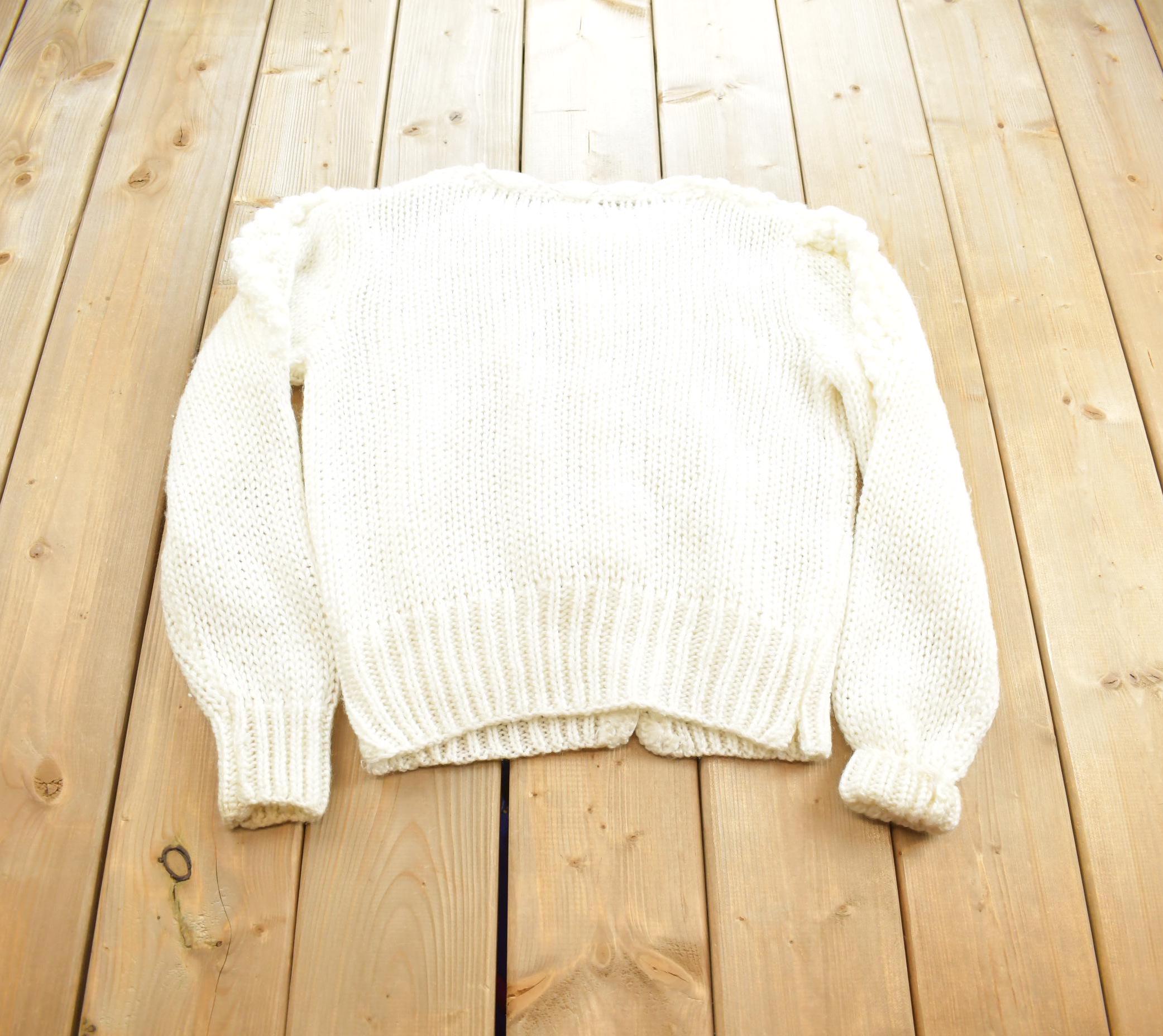 Vintage 1990s JS Fashion Wool Knit White Cardigan Sweater