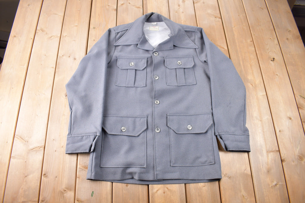 Vintage 1970s Levi's Panatela Tops Grey Western Style Button Up Shirt Made in USA Size L