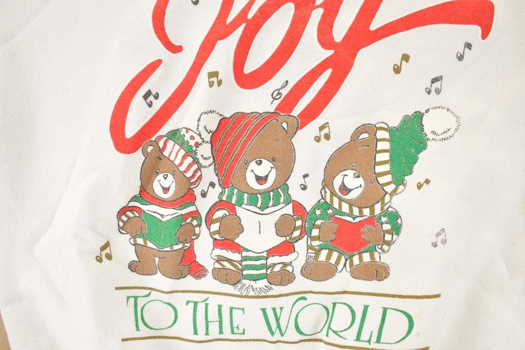 Vintage 1980s Joy To The World Cute Caroling Teddy Bear Christmas Crewneck Sweatshirt Women's L