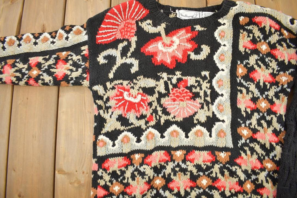 Vintage 1990s Needleworks Knit Patchwork Crewneck Sweater / Vintage 90s Crewneck / All Over Pattern Sweater / Hand Knit