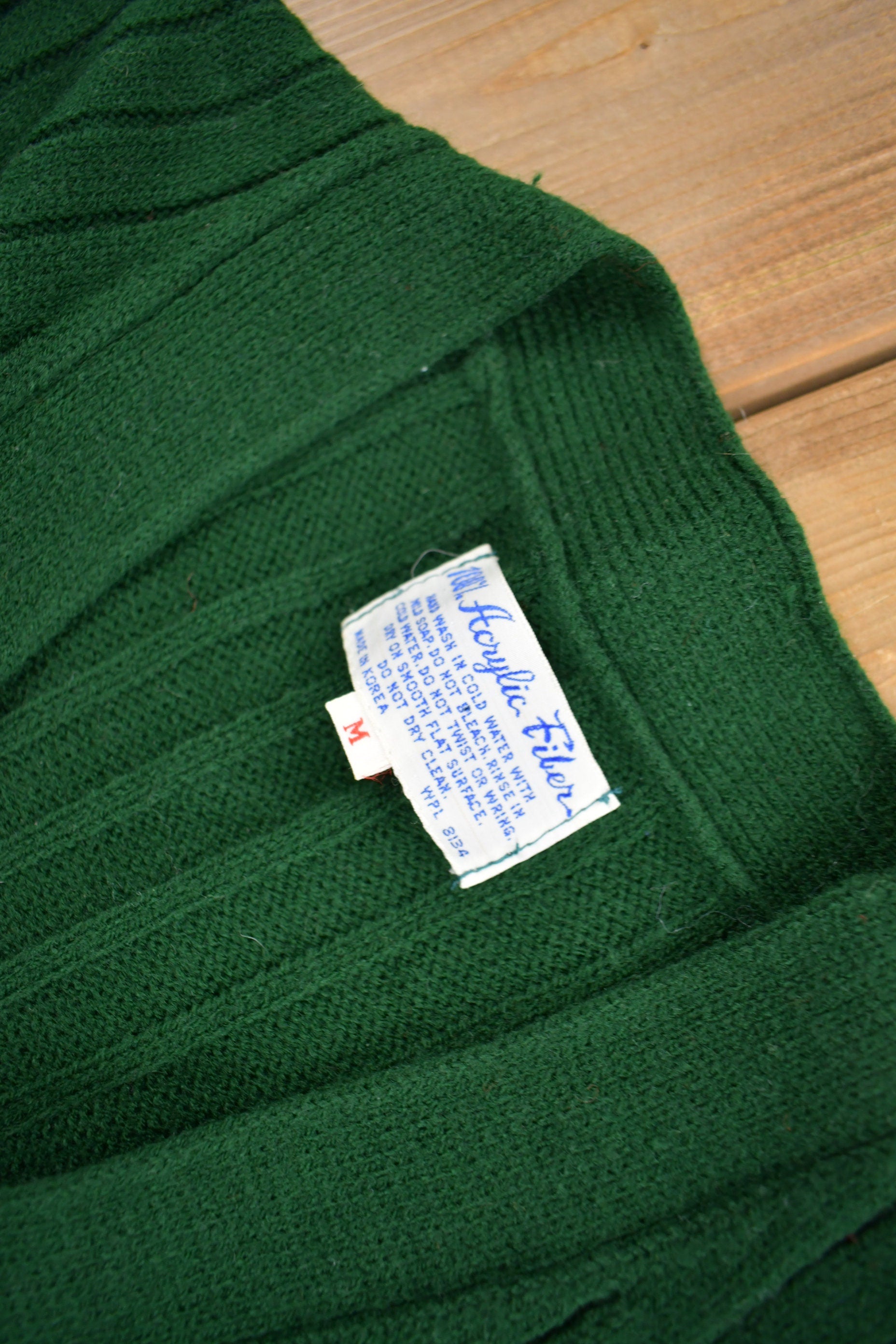Vintage 1980s Green Acrylic Knit Cardigan Sweater