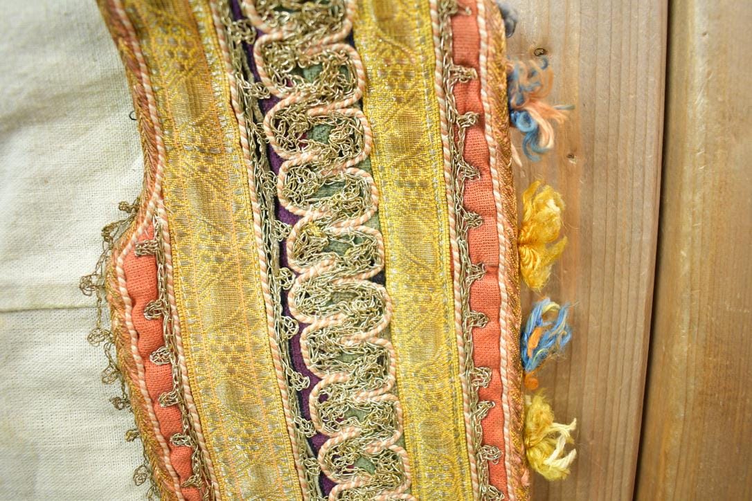 Vintage 1960s Folk Rainbow Silk Velvet Antique Romanian Hand Embroidered Folk Vest