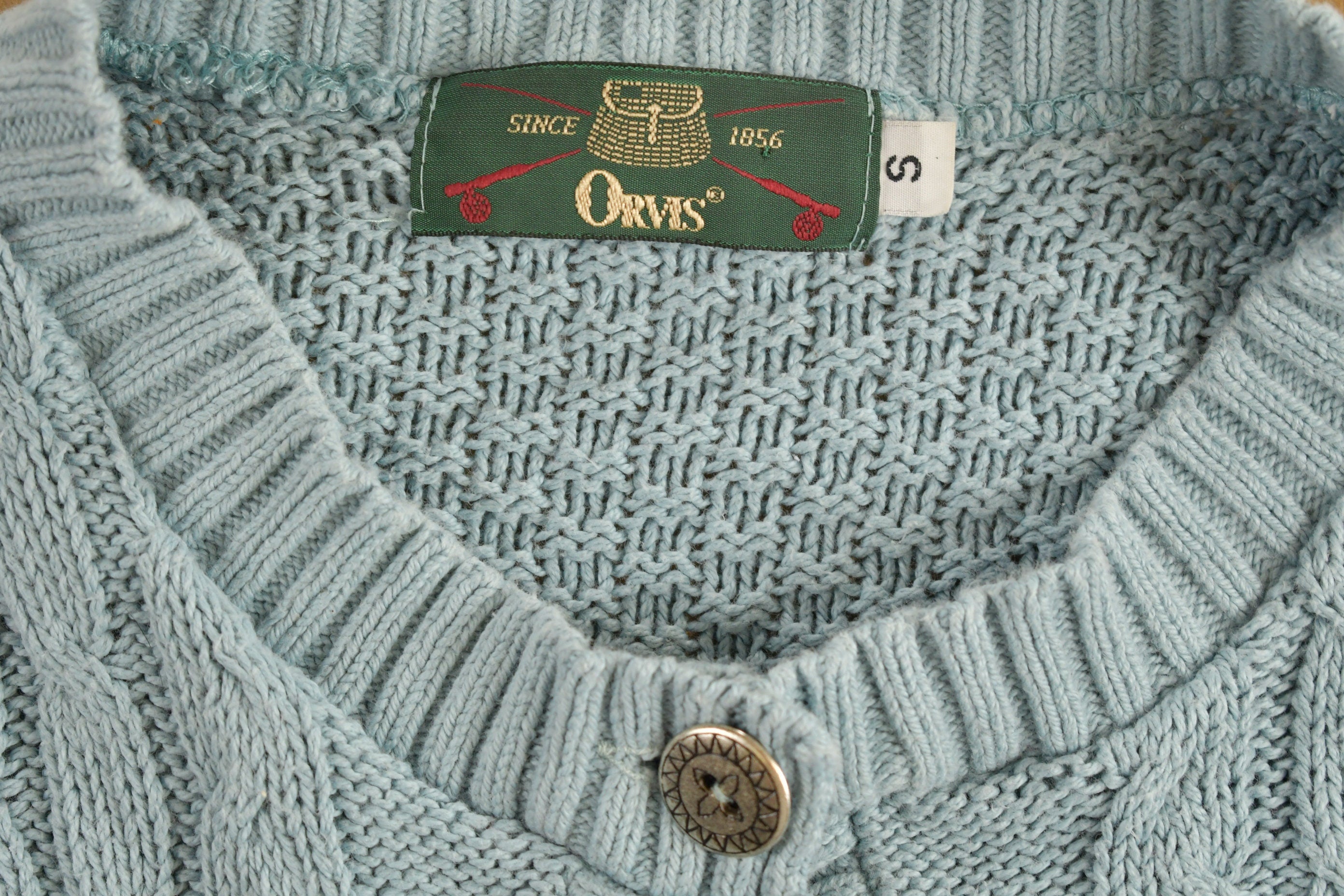 Vintage 1990s Orvis Blue Knitted Cardigan Sweater