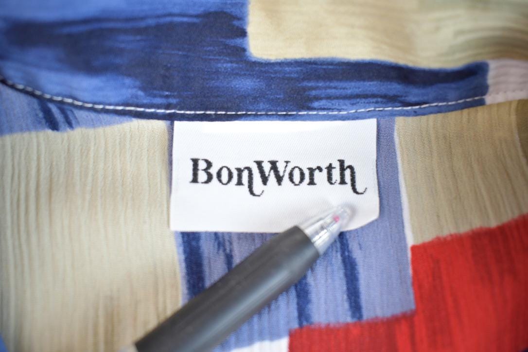 Vintage 1990s Bon Worth Abstract Graphic Short Sleeve Single Stitch Unique Button up