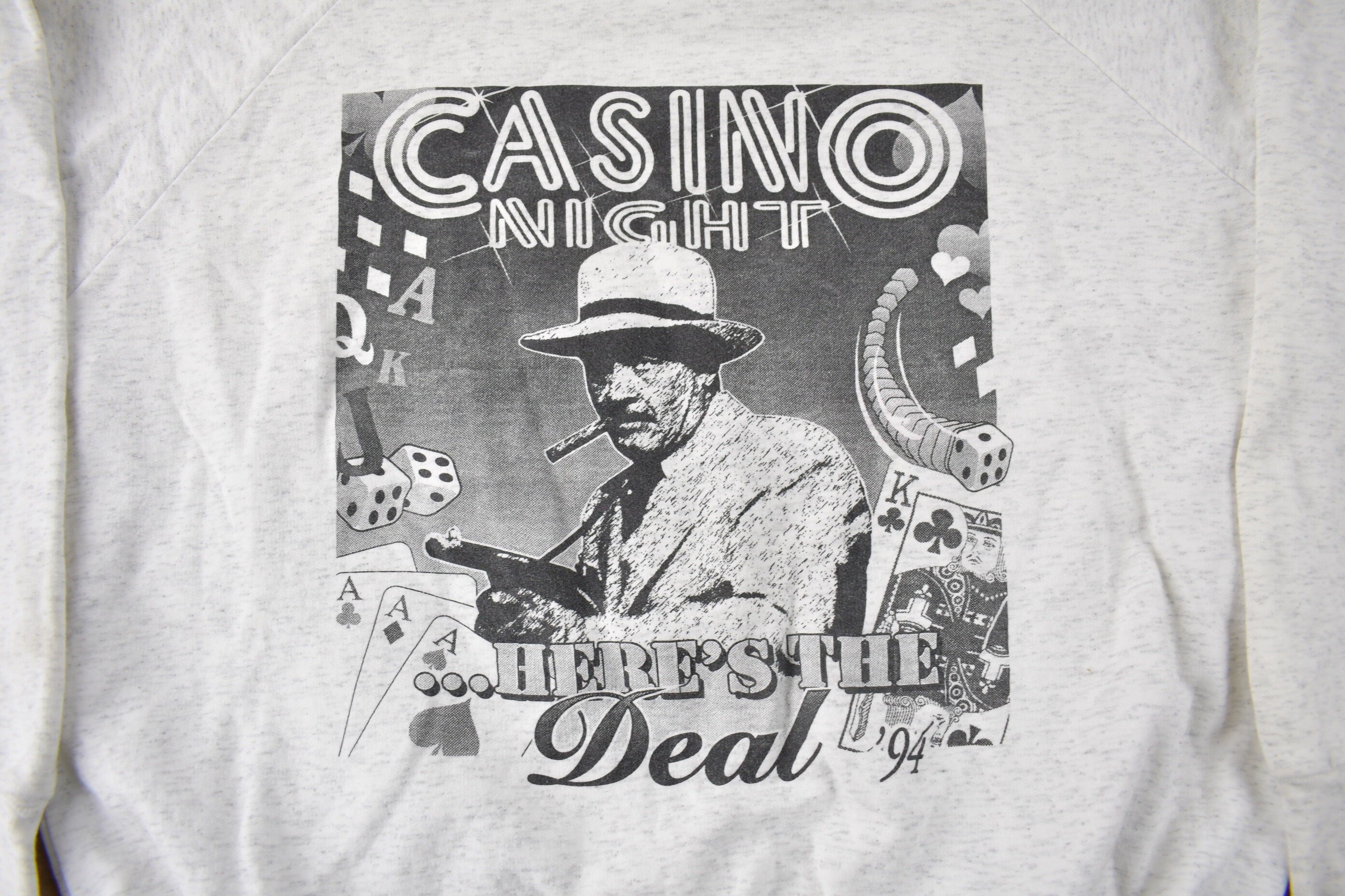 Vintage 1994 Casino Night "Heres The Deal" Graphic Crewneck Sweatshirt Made In USA