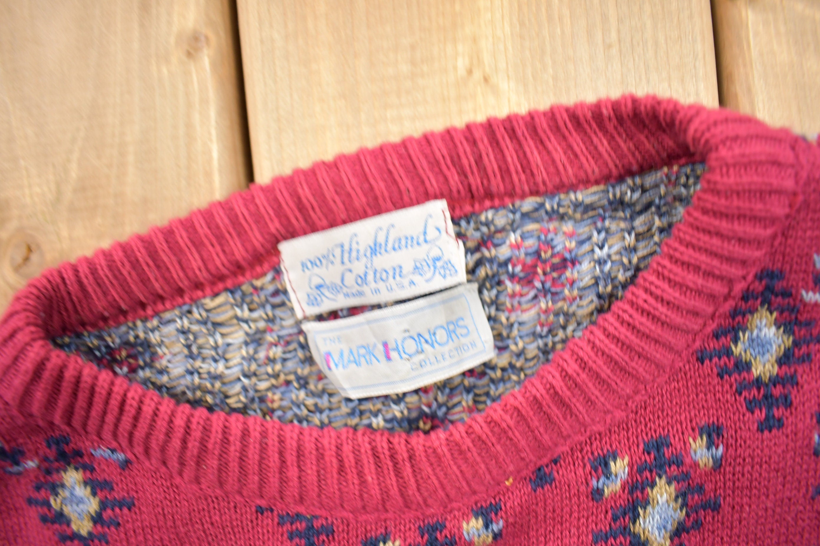 Vintage 1980s Mark Honors All Over Pattern Knitted Crewneck Sweater  Vintage 90s Crewneck  Made In USA