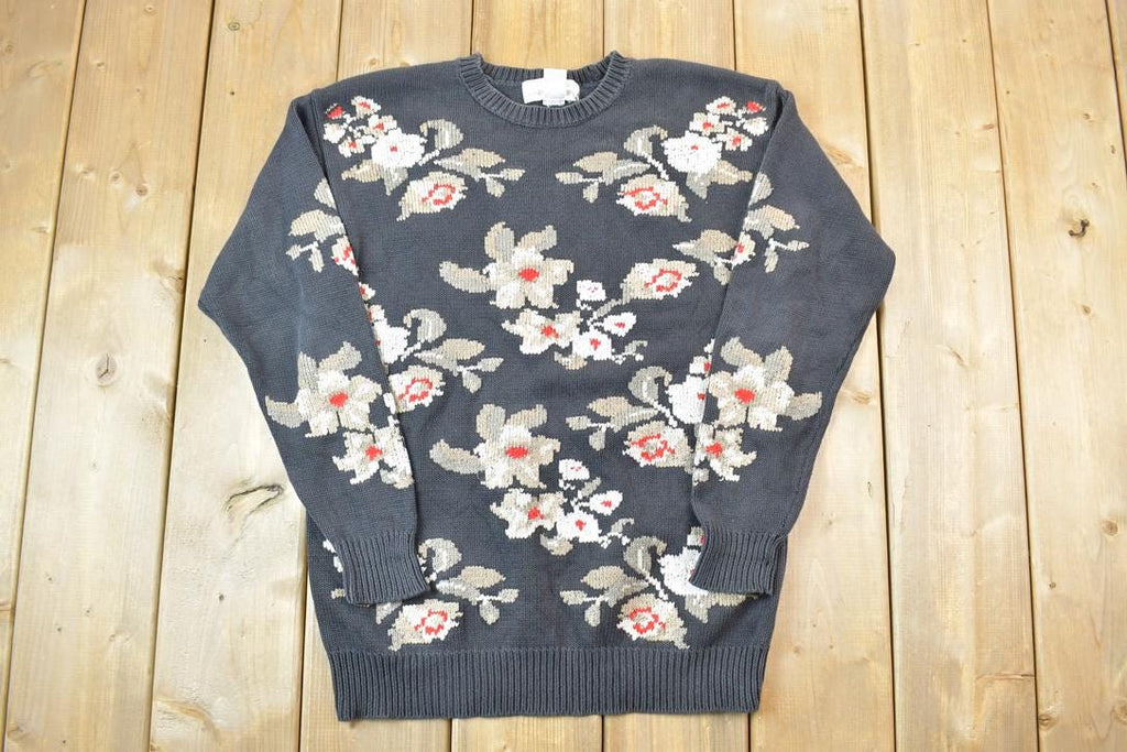 Vintage 1990s Jones New York Floral Knit Crewneck Sweater / 90s Crewneck / Made In USA / Preppy Knit