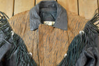 Vintage 1990s Bermans Leather Frills Tassel Animal Print Wild Print Motorcycle Jacket Made In USA