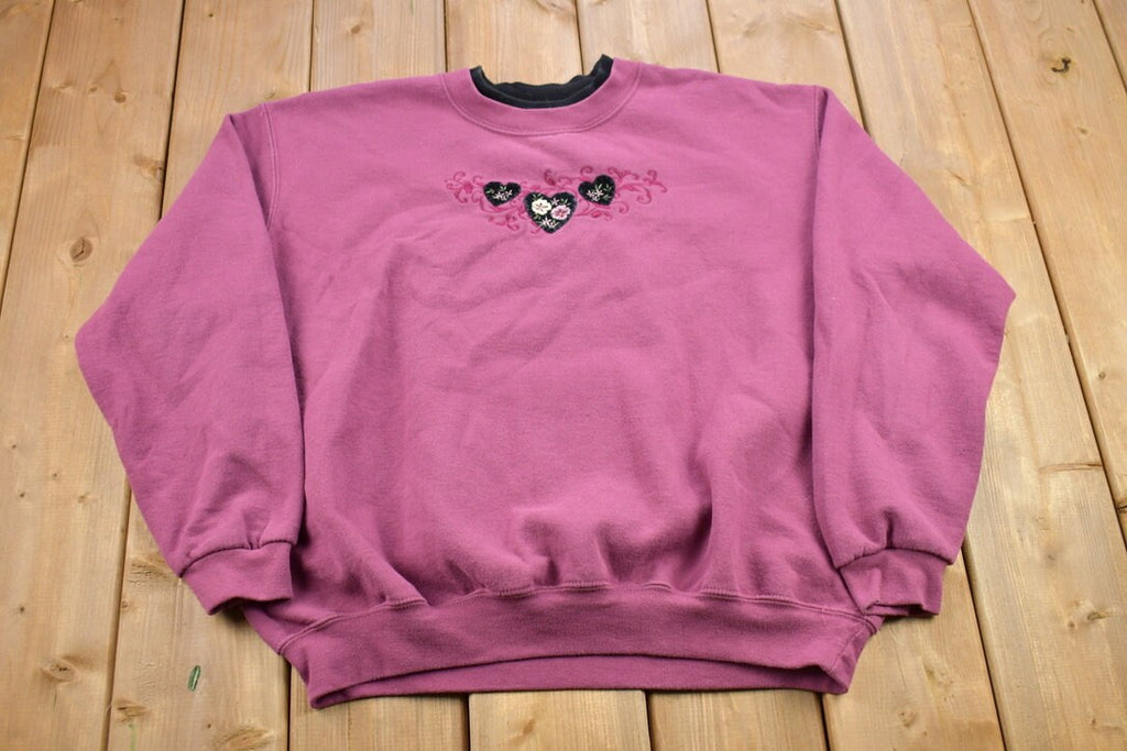 Vintage 1990s Top Stitch Heart Theme Crewneck Sweater