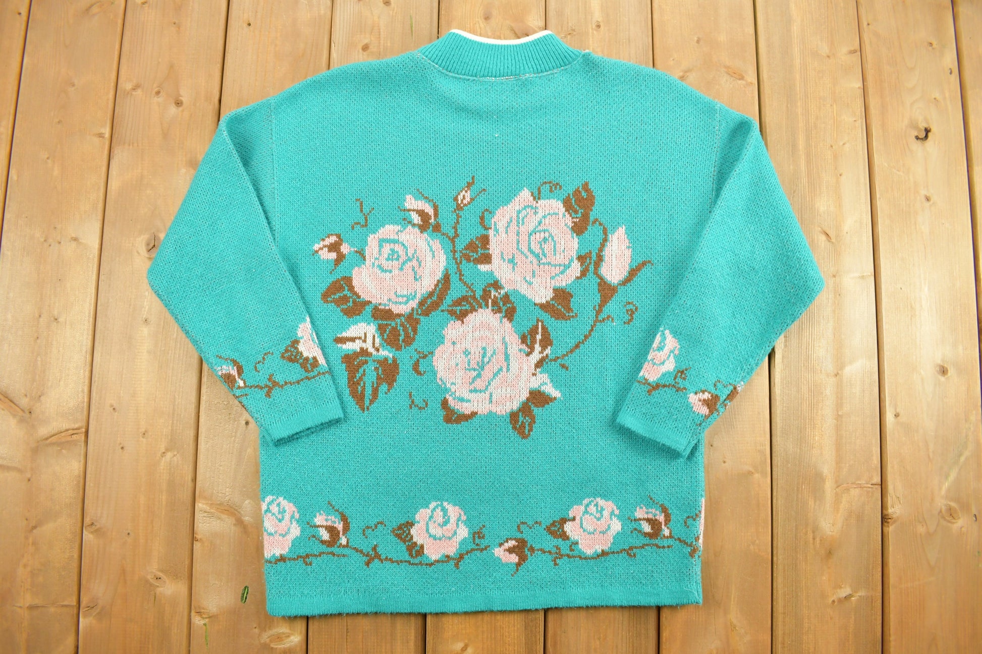 Vintage 1990s Ashleigh Morgan Women Floral Knit Sweater /