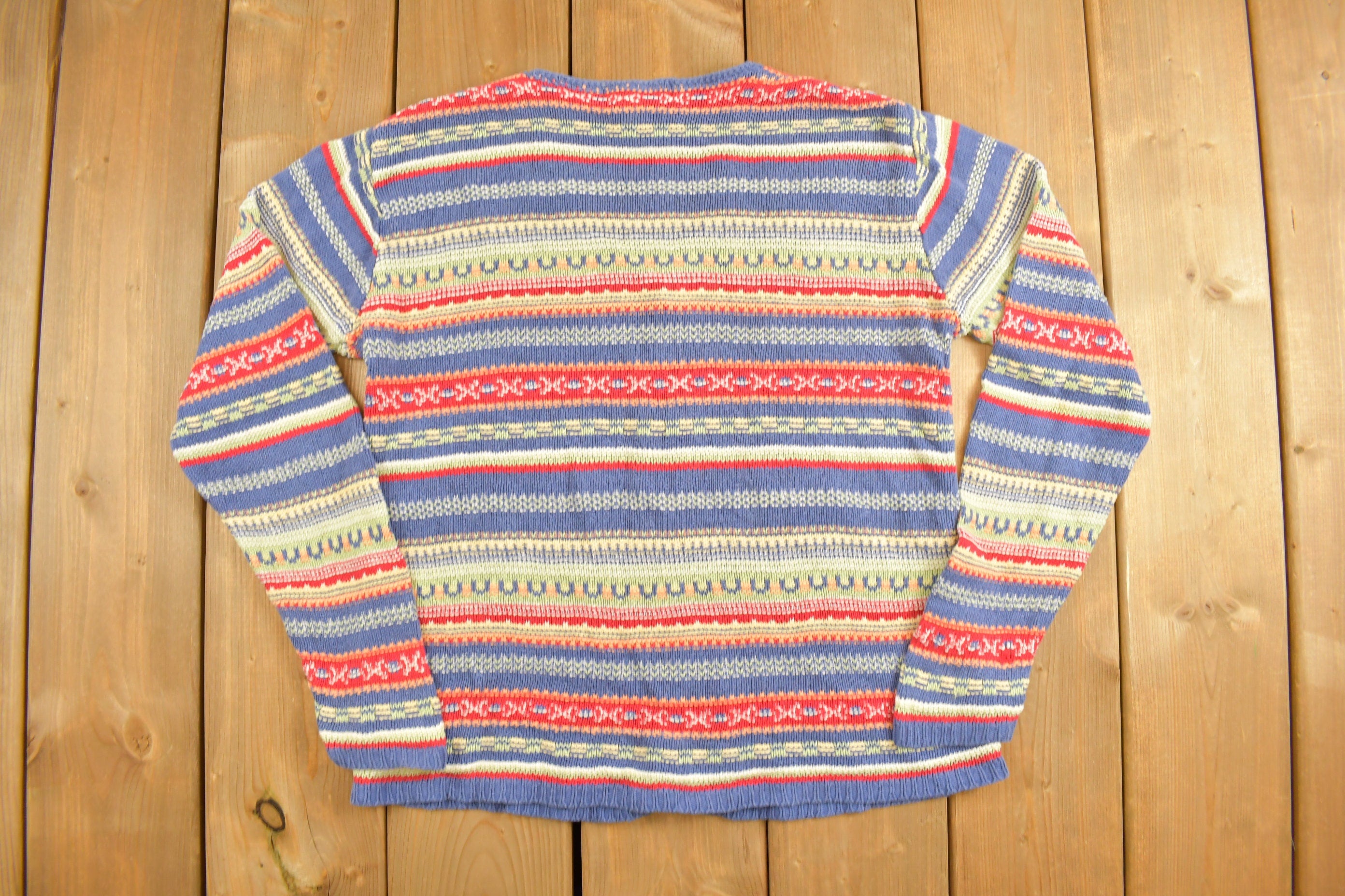 Vintage 1990s Womens Eddie Bauer Rainbow Button Up Knitted Cardigan Sweater