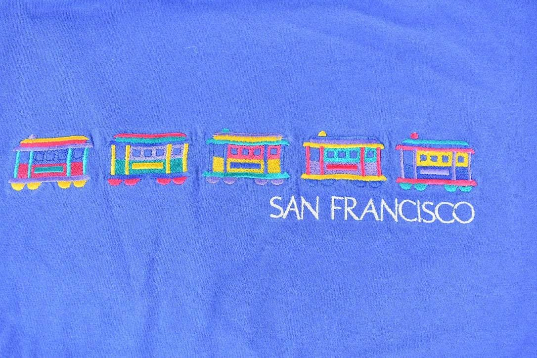 Vintage 1990s Crazy Stitch Hawaii Embroidered Souvenir San Francisco California Trolly Car T-Shirt